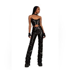 Black Faux Leather High-Waist Cheetah Pants